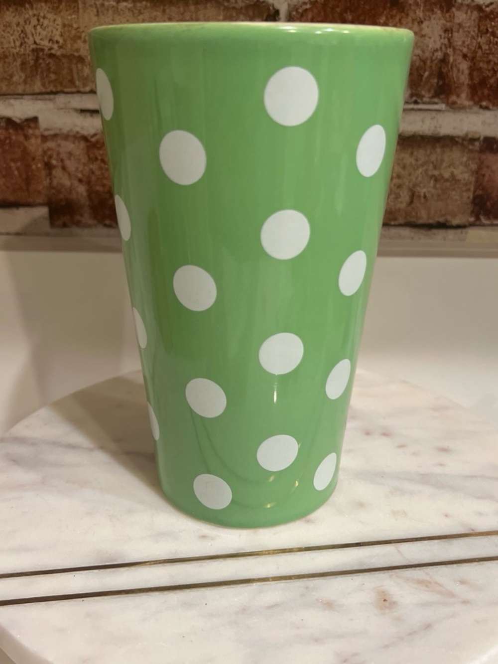 Polka Dot Ceramic Tumbler - Green and White